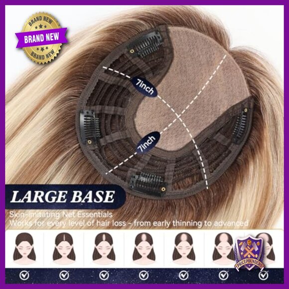 Real Human Hair Topper 7x7 Large Base No Bangs for Thinning Hair